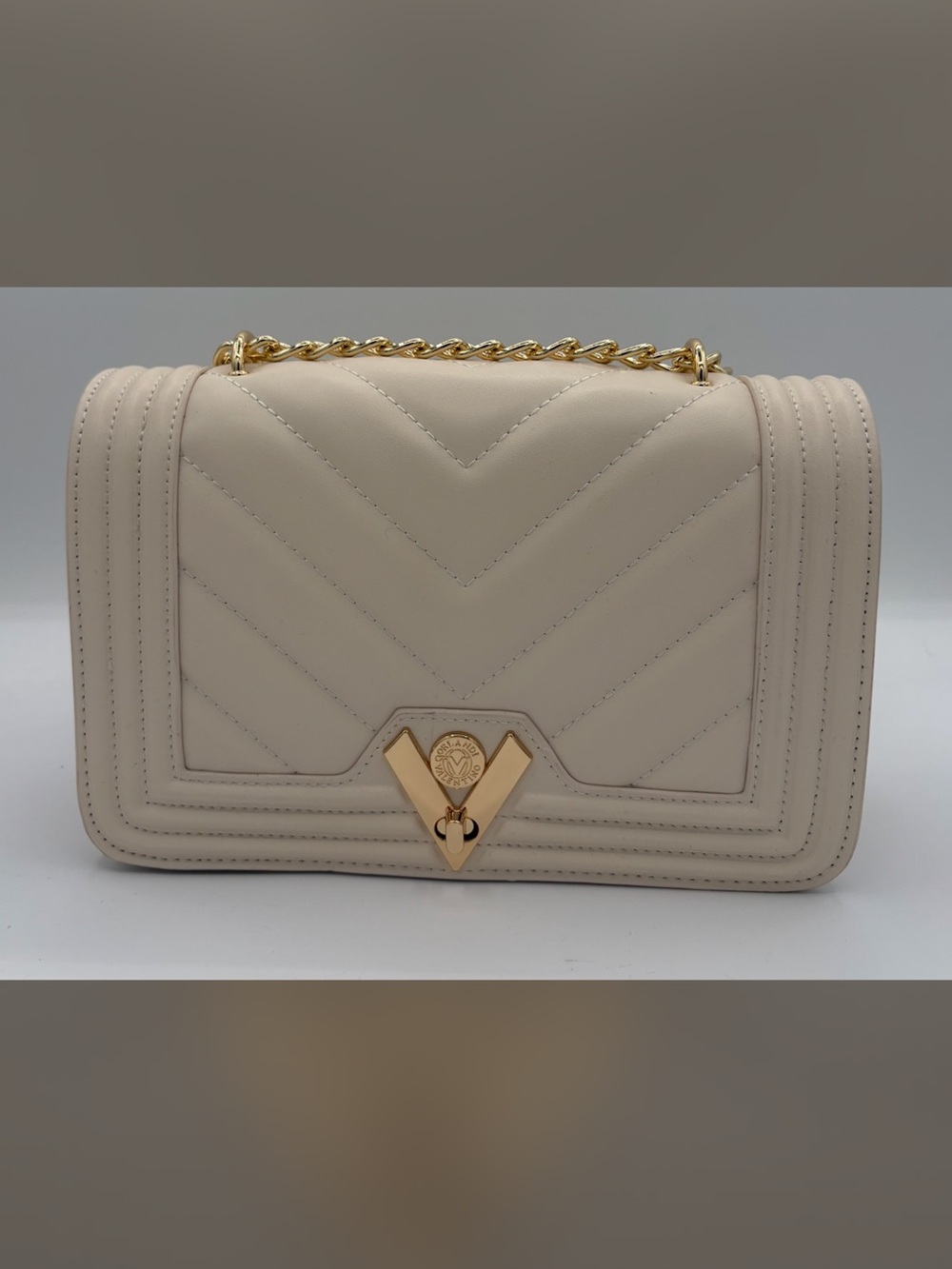 Valentino Orlandi Cream Quilted Shoulder Bag with Gold Chain